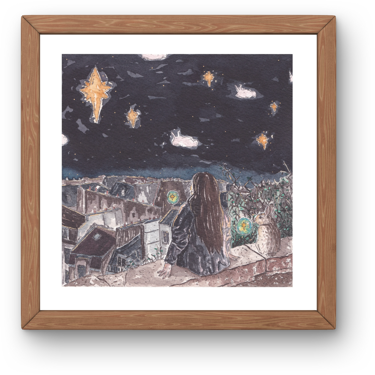 Square Illustration Art Print 'Bunny Clouds' (Individually Priced)