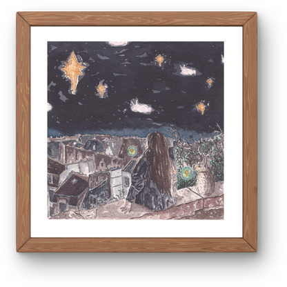 Square Illustration Art Print 'Bunny Clouds' *Previous Stock