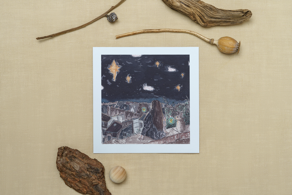 Square Illustration Art Print 'Bunny Clouds' (Individually Priced)